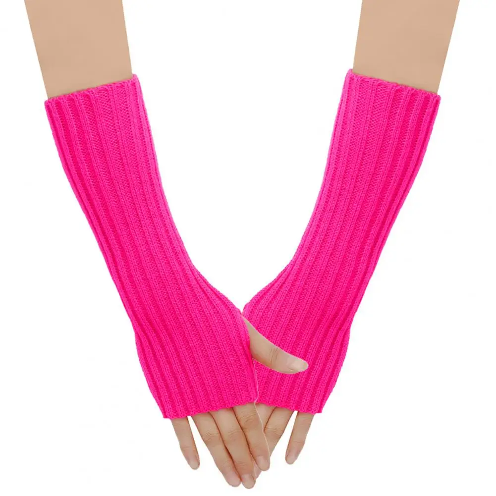 

Thick Long Arm Gloves Fingerless Knitted Elastic Anti-slip Unisex Lengthened Cycling Riding Sleeves Arm Warmer