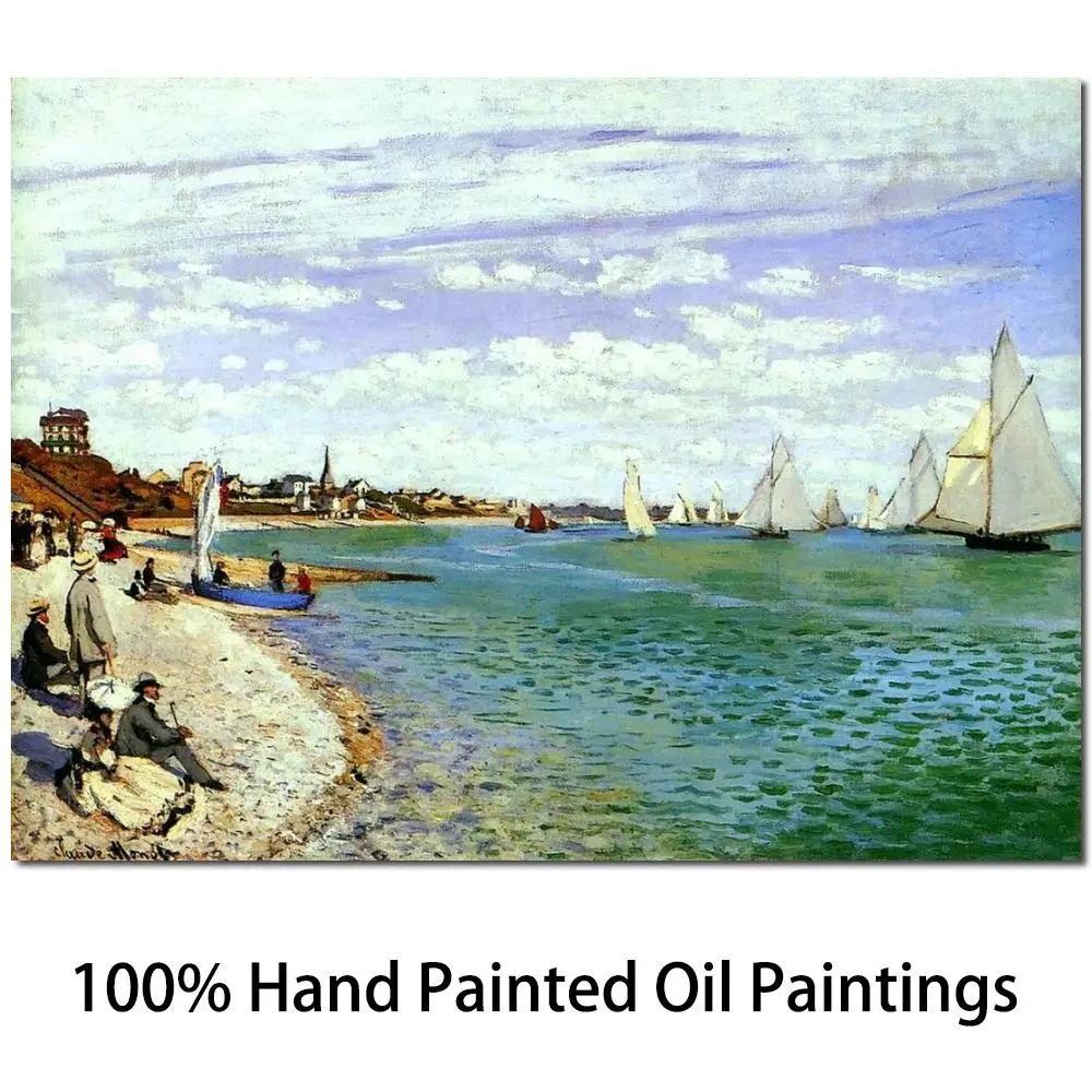 

Hand Painted Claude Monet Oil Painting Reproduction High Quality Seascape Canvas Art Regatta at Sainte-Adresse Modern Home Decor