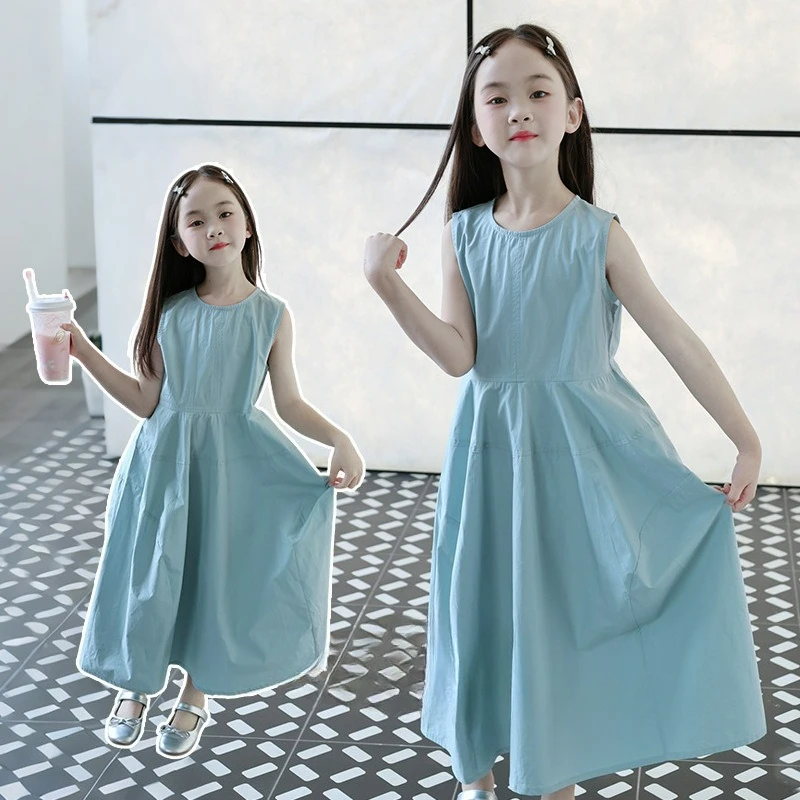 2026 New Summer Girls Cotton Long Dress Fashion Cotton Dress for Big Girls