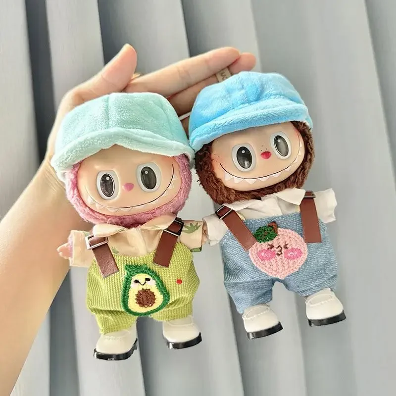 17cm Mini Plush Doll\'S Clothes Outfit Accessories For Korea Kpop Exo Labubu Idol V1 V2 Avocado Peach PumPkin overalls Clothing