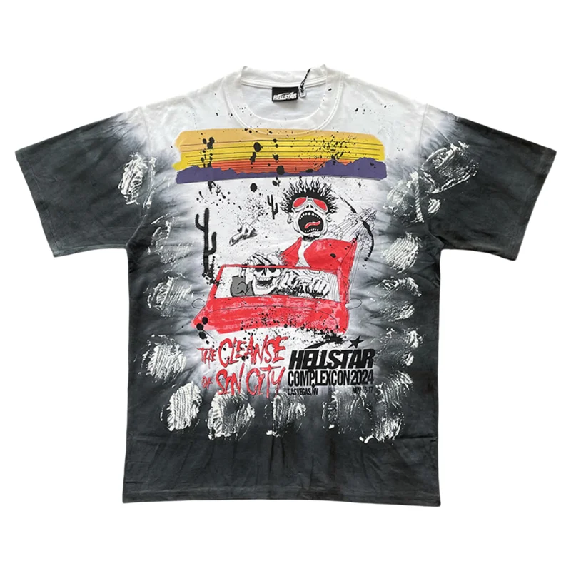 

Футболка Adient Color Tie Dye с коротким рукавом, дышащая, приятная для кожи, из чистого хлопка, мужская, с круглым вырезом, с мультяшным принтом