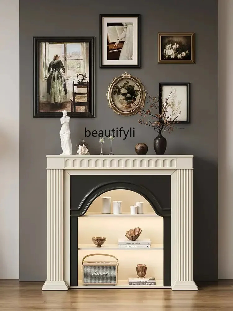 

HFrench solid wood European arched fireplace decorative cabinet American living room side cabinet fireplace entrance
