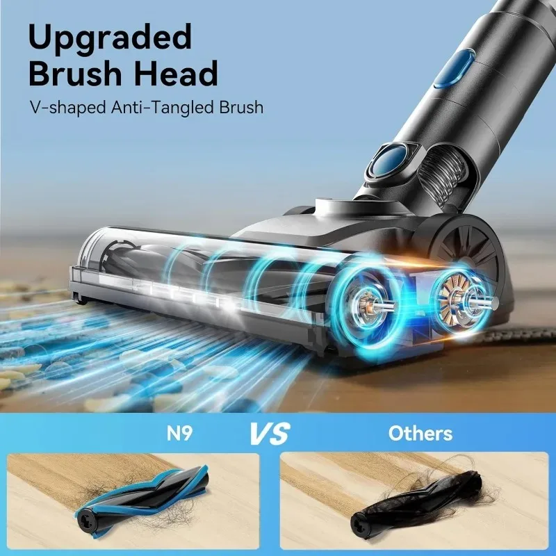 مكنسة كهربائية لاسلكية TASVAC N9 8 في 1 مكنسة كهربائية خفيفة الوزن مع شاشة LED قائمة بذاتها لشعر الحيوانات الأليفة والأرضيات الصلبة