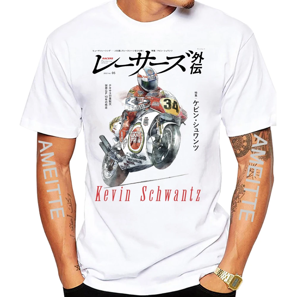 كيفن شوانتز 34 1993 GP تي شيرت جديد الصيف الرجال قصيرة الأكمام الصبي GS مغامرة الرياضة بلايز بيضاء عادية رجل دراجة نارية متسابق تيز #6