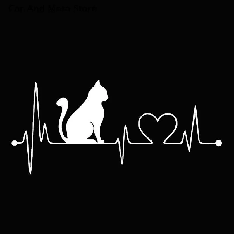 【CMO】Car Sticker Pet Cat Heartbeat Lifeline Creative Truck Automobiles Motorcycles Exterior Accessories Vinyl 20cm*8.9cm PVC