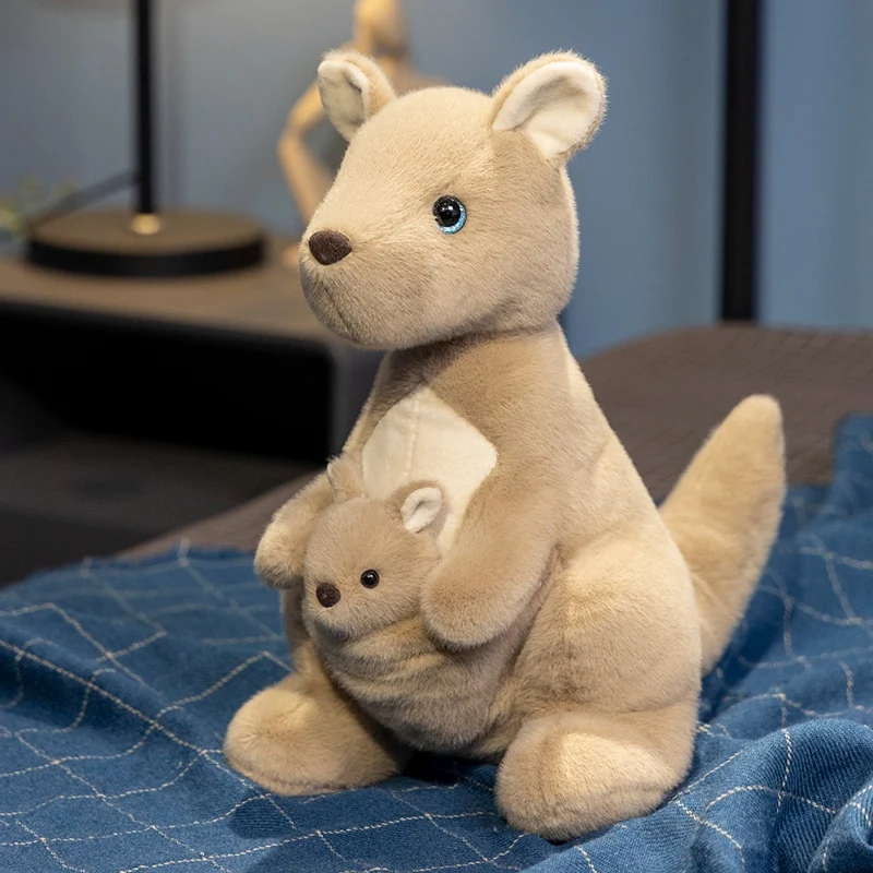 Lovely Mom And Child Kangaroo Plush Doll Soft Fluffy Stuffed Kangaroo Toys Kawaii Home Decor Cuddly Festival Gift To Friends Kid