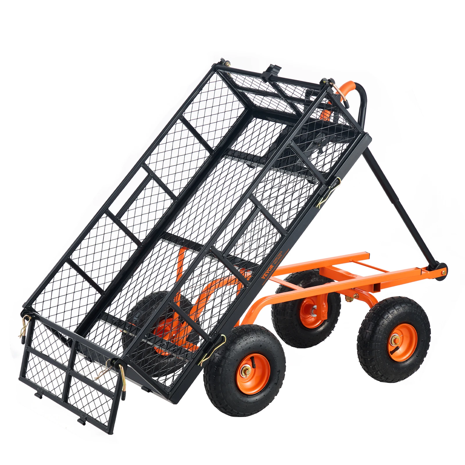 VEVOR Garden Cart Sturdy Metal Utility Wagon 400lbs Load Versatile Dump Cart with Dual-Function Handle&10