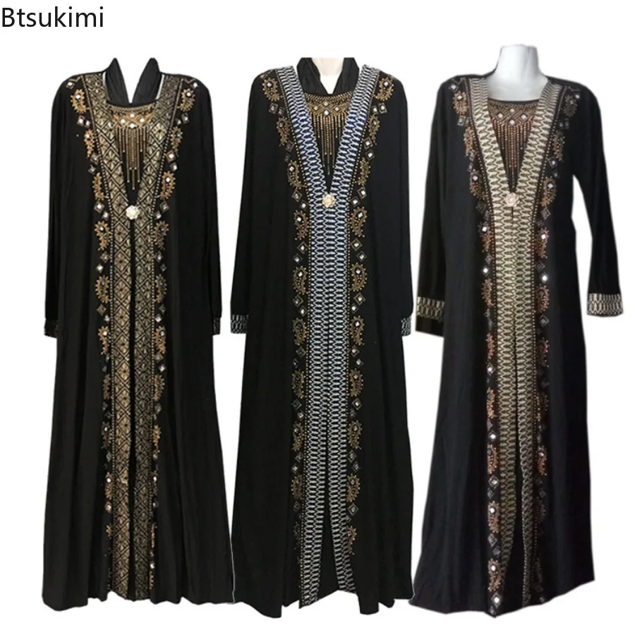 

Ethnic Style Dubai Arab Abayas for Women Muslim Long Dress Sequin Beading Kaftan Robe Elegant Splice Maxi Dress Islamic Clothing