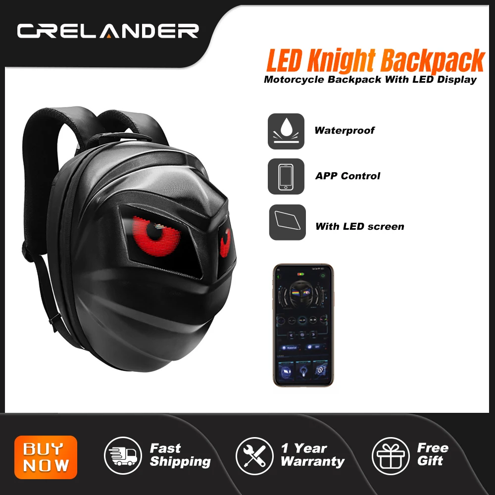 

CRELANDER LED Eyes Motorcycle Backpack Hard Shell Geometry DIY Animation Display Travel Waterproof Bag Laptop Backpack