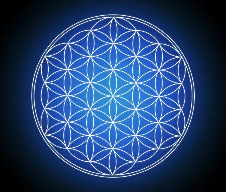 Blue Glowing Flower Of Life Tapestry