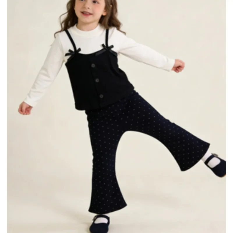 

Girl clothing Bow fake Two Pieces Tops spring summer New Splicing Together Simple 2026 Childrens Clothing