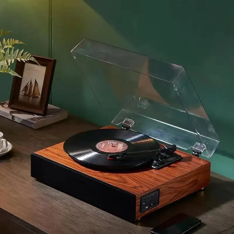 Modern High End Wooden 3 Speed Lp Record Player Multiple Phonograph Turntable