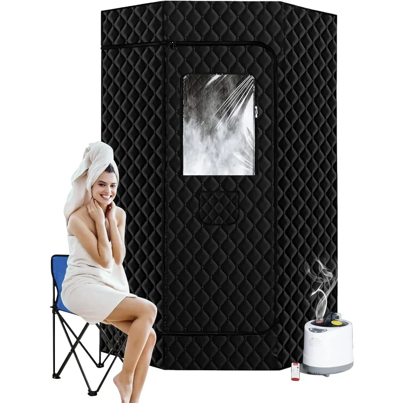 Caja de Sauna portátil, Saunas de vapor personales para tienda de Sauna casera, sala de Sauna pentágono de tamaño completo con silla plegable, estera para el sudor