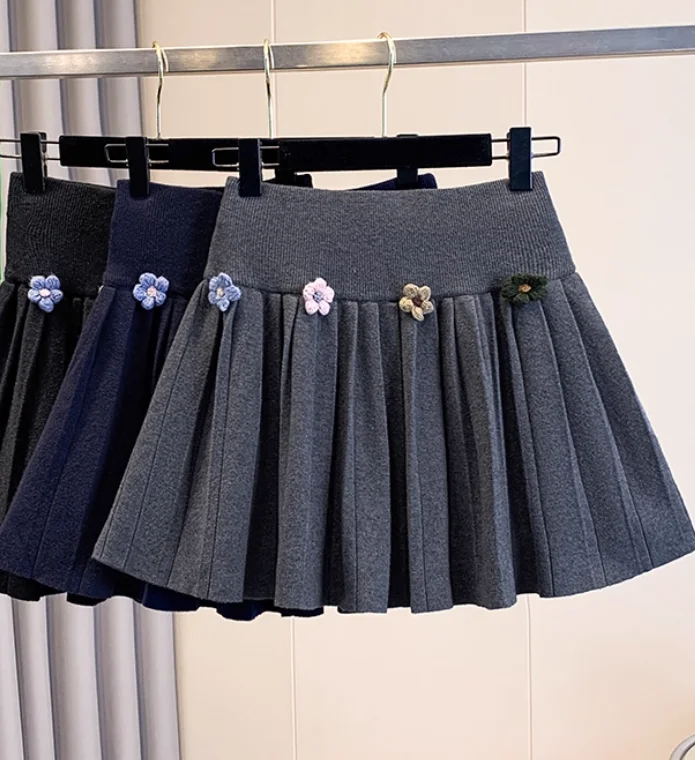 กระโปรงทรงเอเอวสูงไซส์ใหญ่สำหรับผู้หญิง สไตล์เกาหลี ผ้าถักลายดอกไม้ ดีไซน์หวานซ่อนเปรี้ยว  ใส่สบาย  ใหม่ล่าสุดสำหรับฤดูใบไม้ร่วง