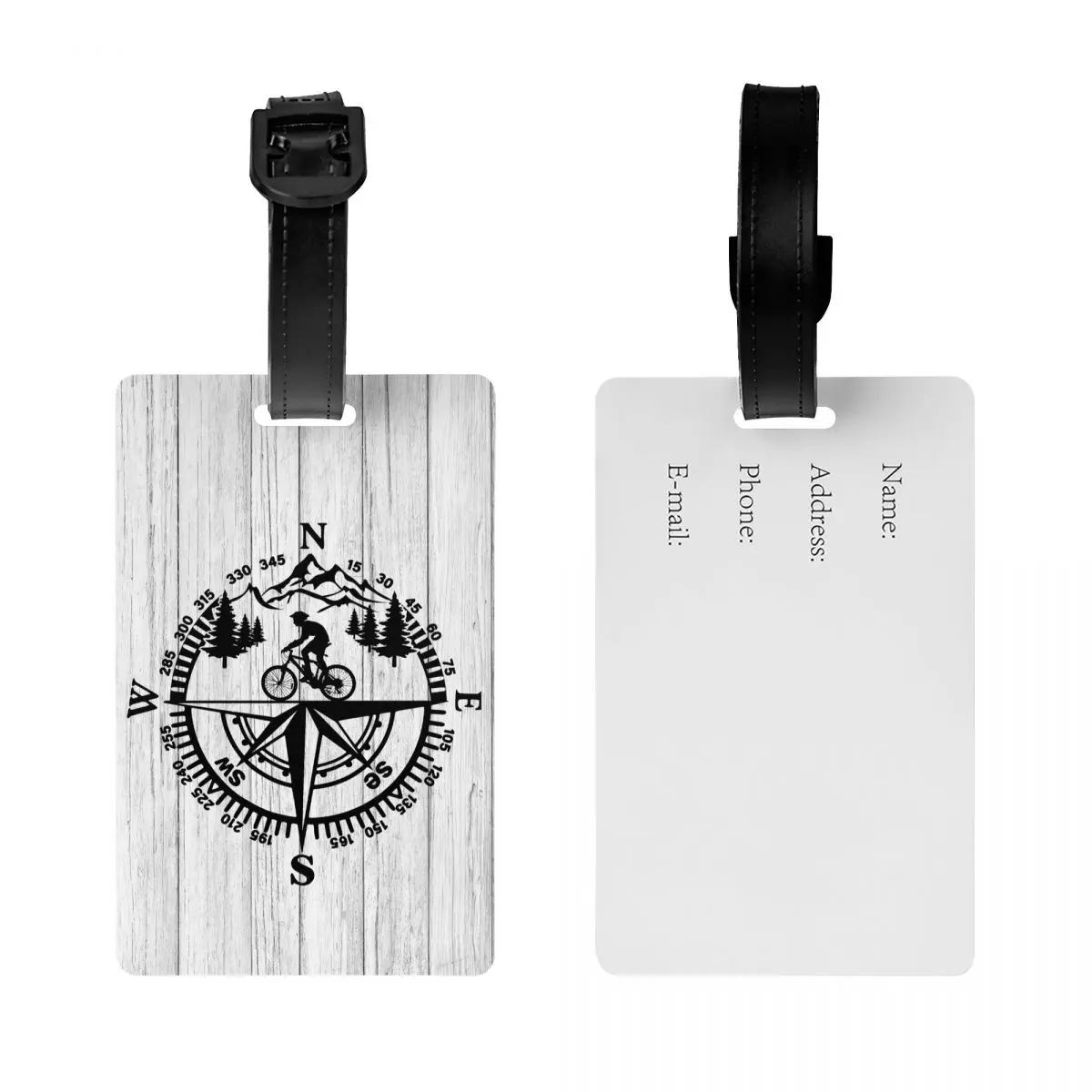 Custom Adventure Mountain Bike Compass Luggage Tag With Name Card Privacy Cover ID Label for Travel Bag Suitcase