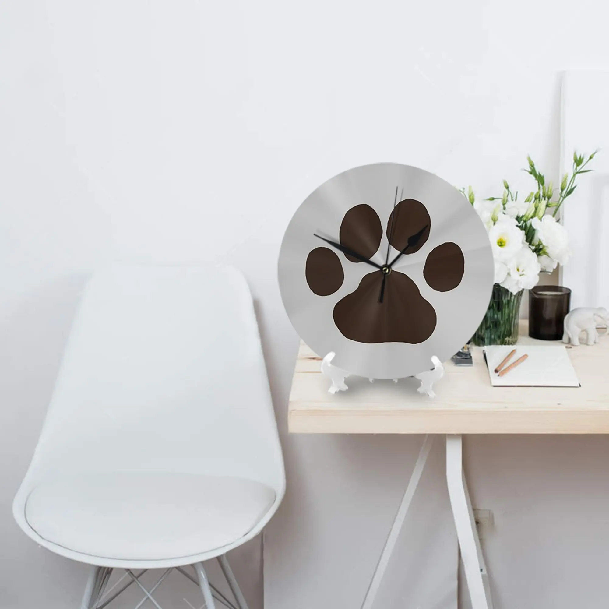 ساعة حائط مطبوعة بمخالب الكلب أو القط لتزيين الغرفة وساعة دائرية صامتة لغرفة النوم والمطبخ والمنزل #2