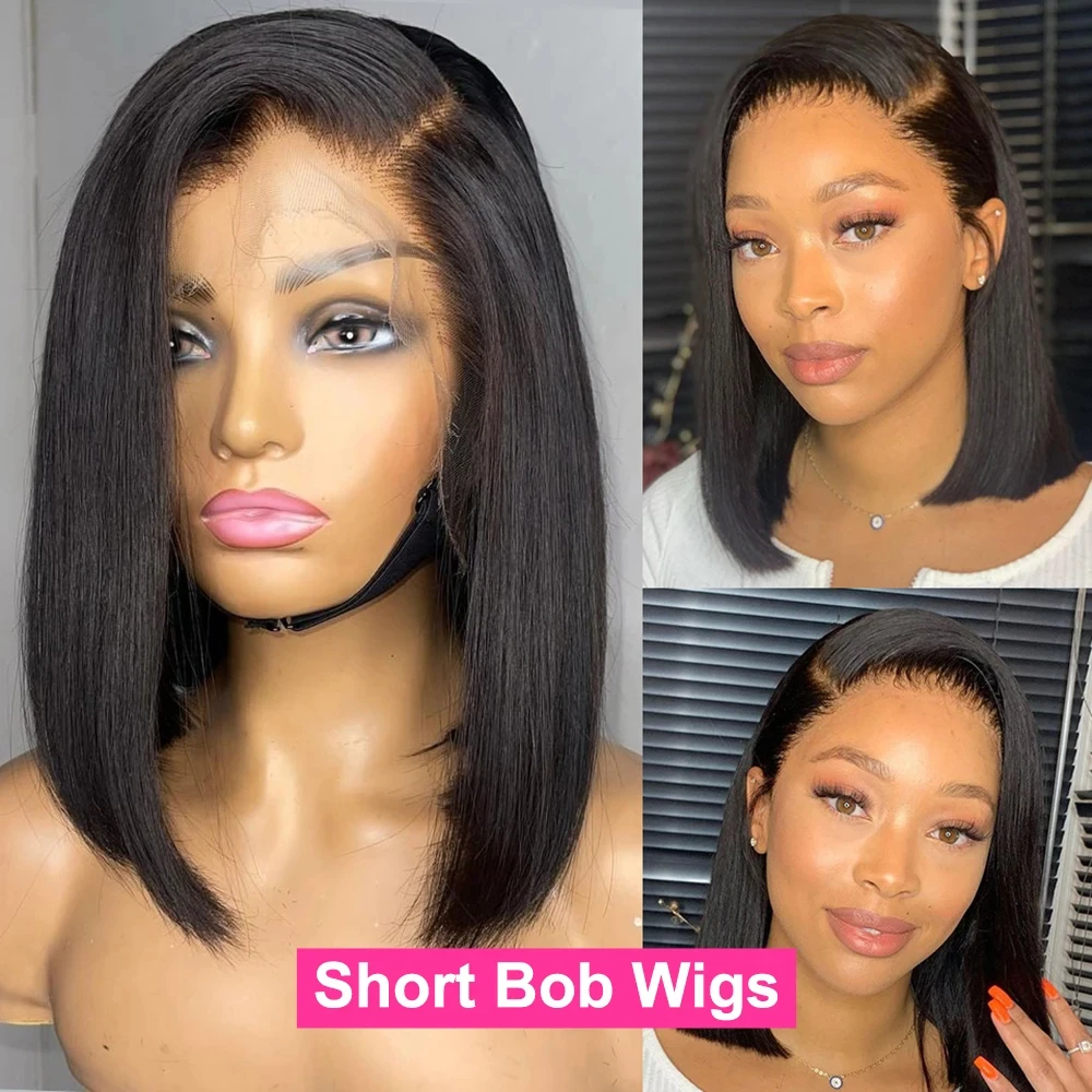 Hd 180 Density Short Bob Lace Straight Wig 13x4 Lace Front Human Hair Wigs for Black Women Pre Plucked Remy Lace Front Bob Wigs