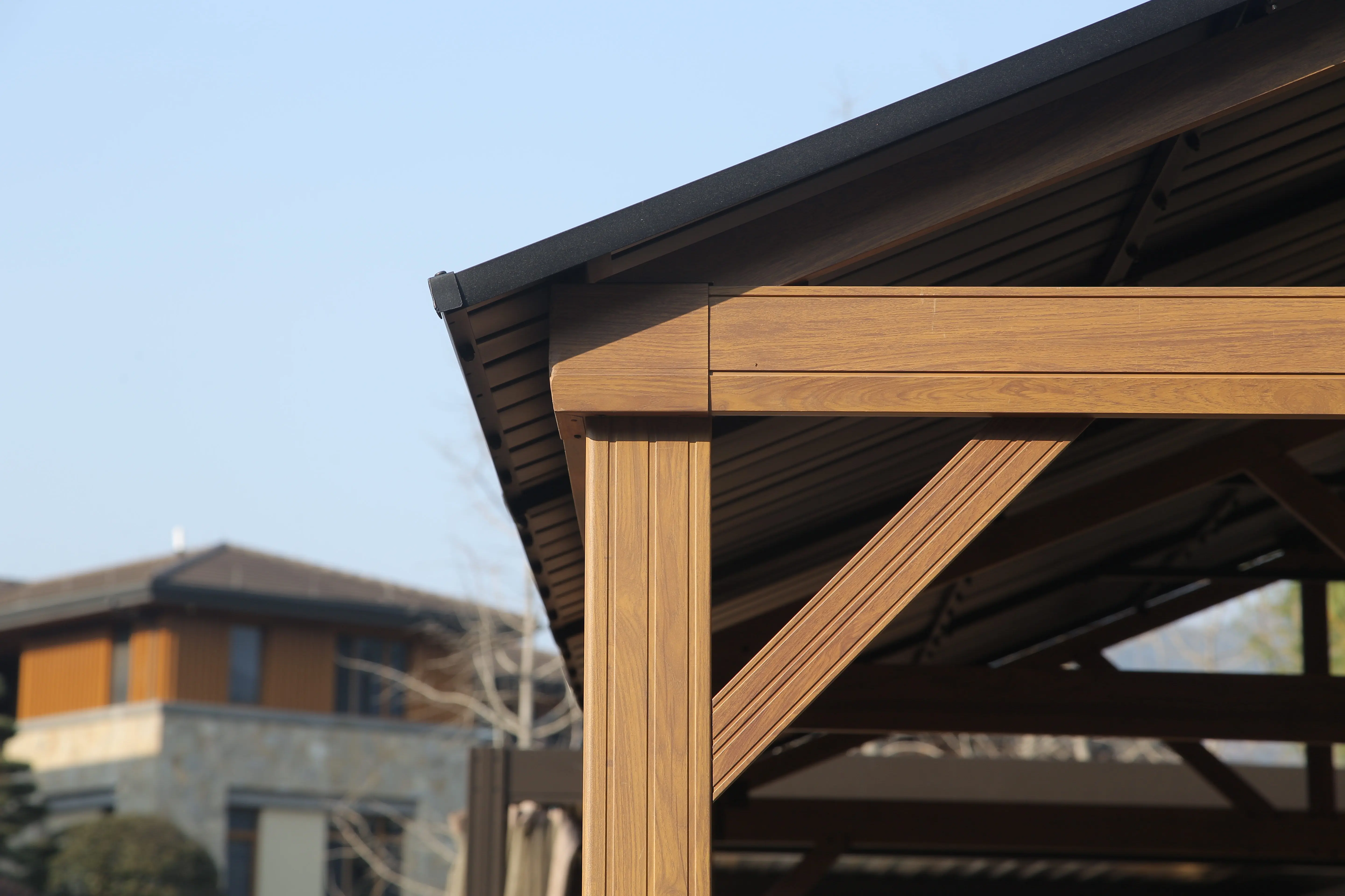 ！@Outdoor Aluminum Frame Gazebo Galvanized Steel Roof Wooden Coated Canopy Permanent Metal Hardtop Pavilion for Outdoor Furnitur view 6