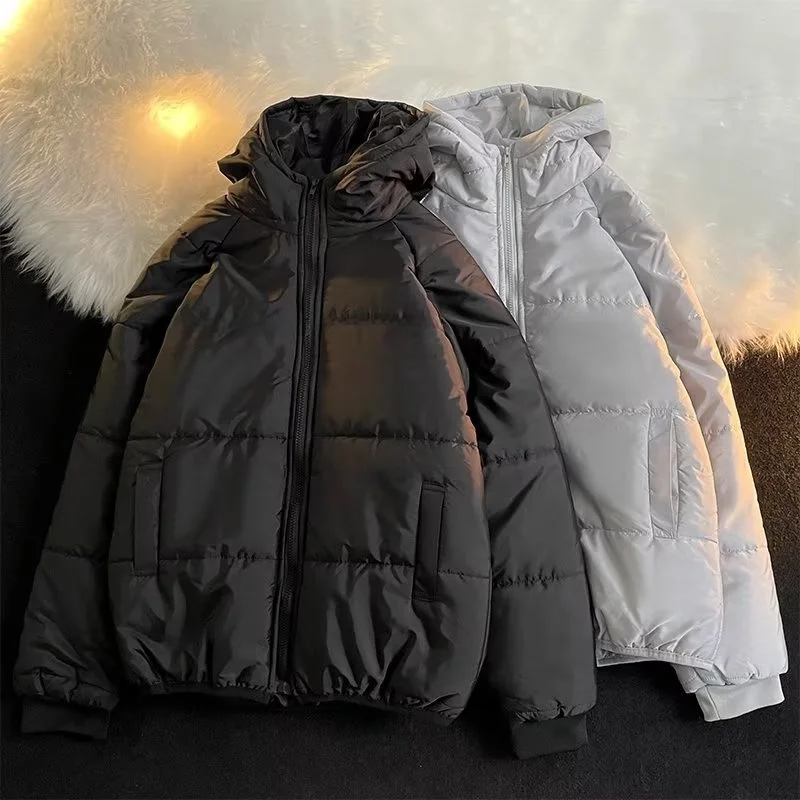 

Men's Cotton Jaet New Simple Pure Color Bread Sle Winter Cool Hooded Cotton Coat Ins Couple Cotton Coat Outerwear