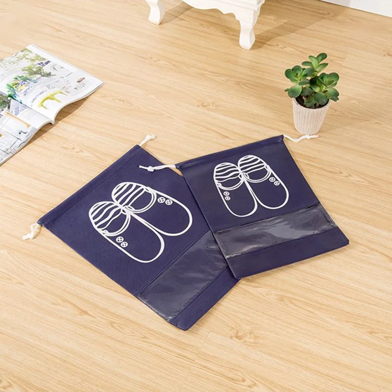 New Shoe Storage Artifact Travel Portable Shoe Storage Bag Home Shoe Dust Cover Non-woven Organizer Bag Drawstring Design 5 Pc