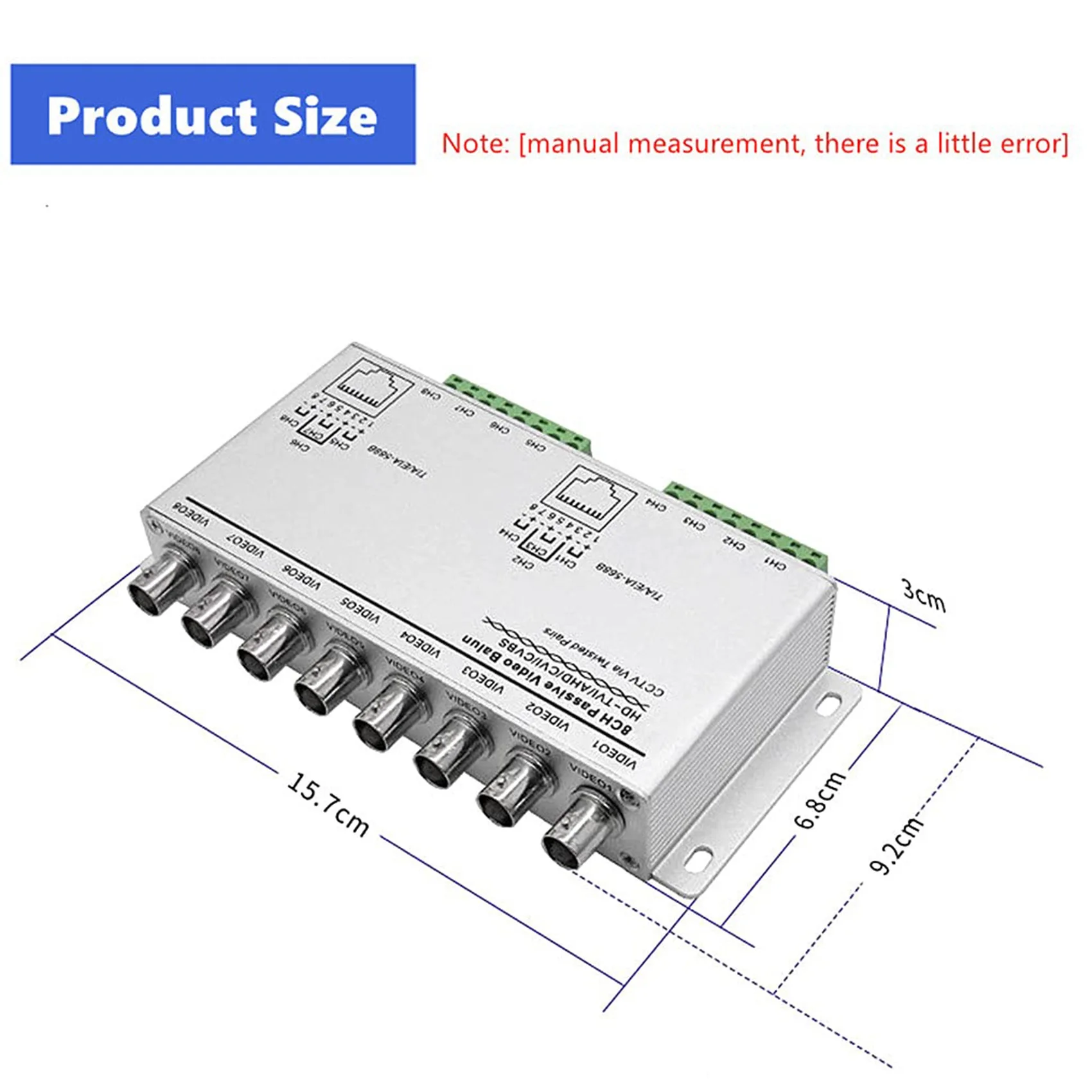 8-канальный UTP 720P/1080P HD пассивный видеопередатчик, BNC к Cat5/5E/6 RJ45(T568B)UTP кабельный преобразователь видеопередатчик