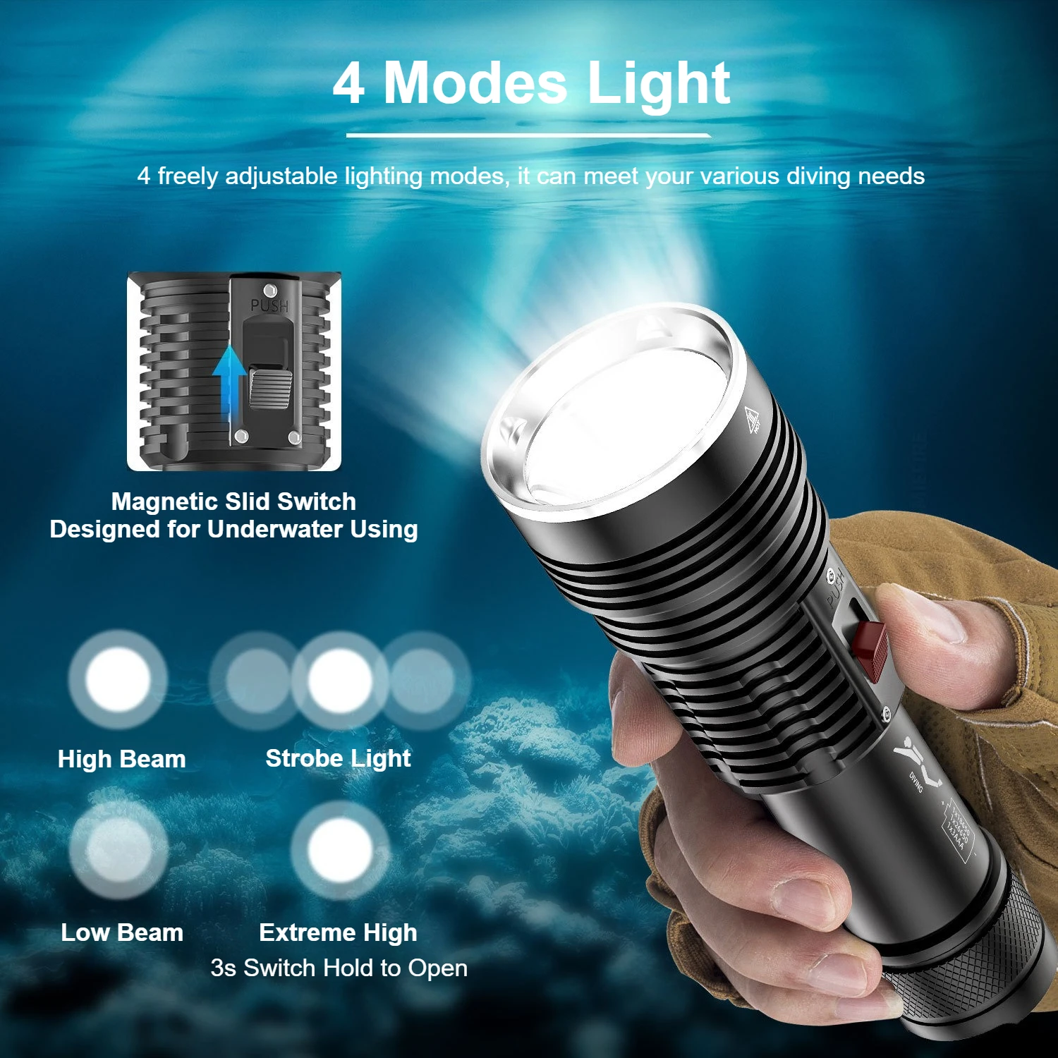 Full Aluminum 40W 2500LM Professional BT90 Chip Diving Flashlight IPX8 Waterproof LED Flashlights Powerful Scuba Diving Lantern - Image 3