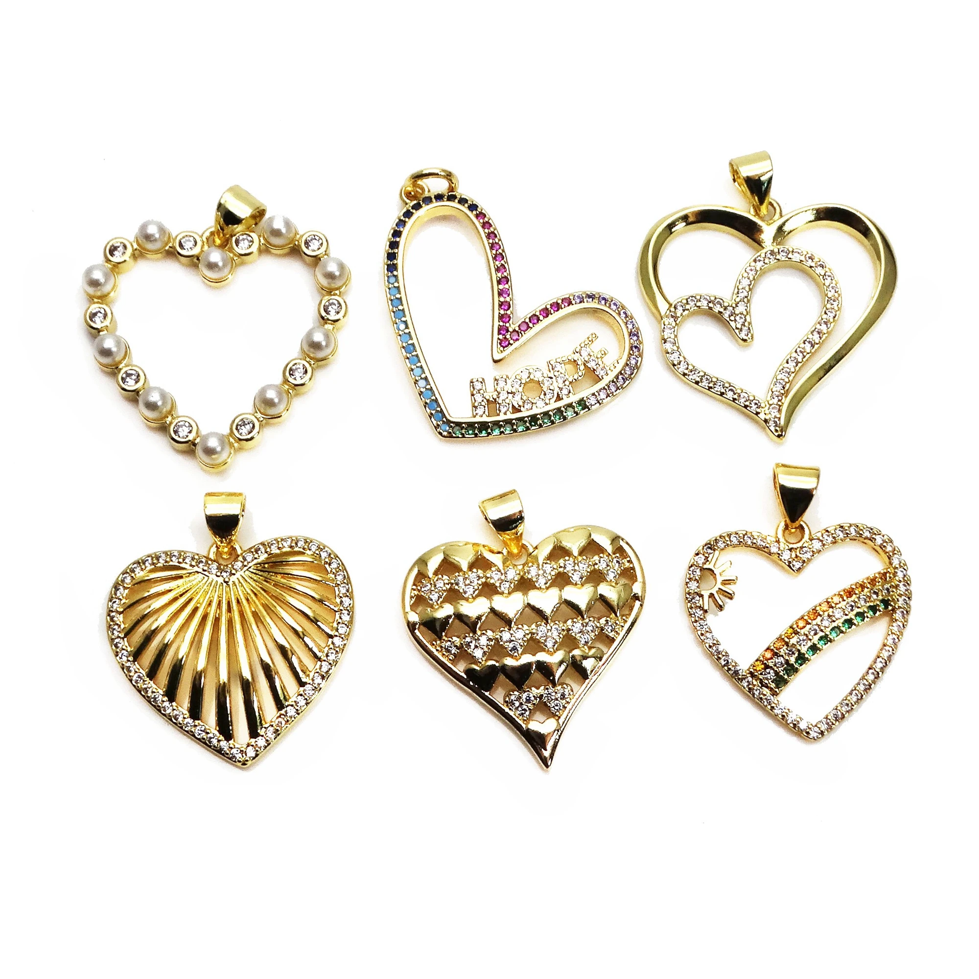 Love heart pendant hope heart charms Micro inlay zircon Gold plated pendant DIY necklace make fittings accessorie