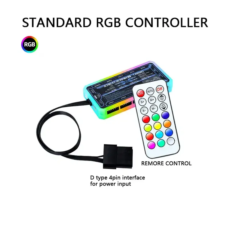 LED Color 12V RGB Remote Intelligent Controller With 2X 4pin Light Bar Port 10X 6pin Fan Port