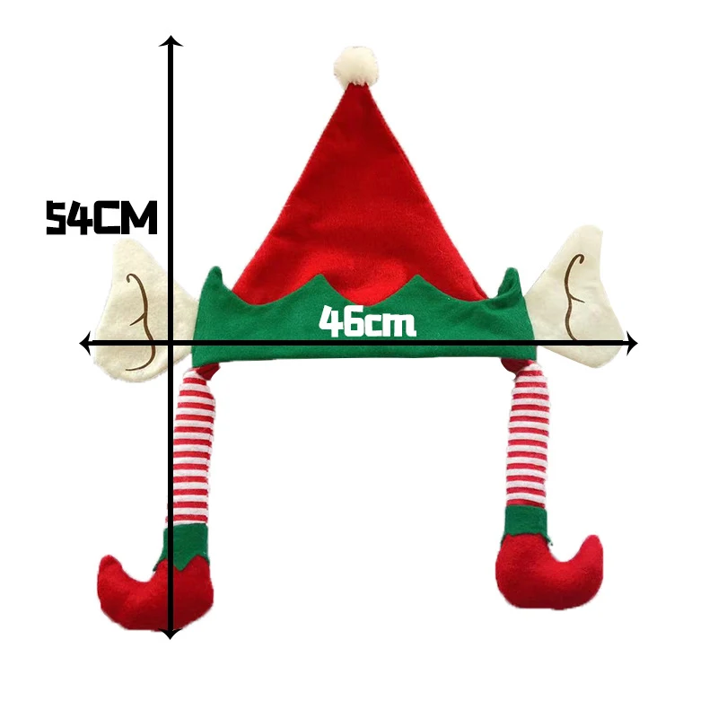 Unisex Erwachsenen Weihnachtsmann- und Elfenmütze mit Ohren und Beinen in Rot und Grün für Damen und Herren, Weihnachtsfeier-Zubehör – Detail 1