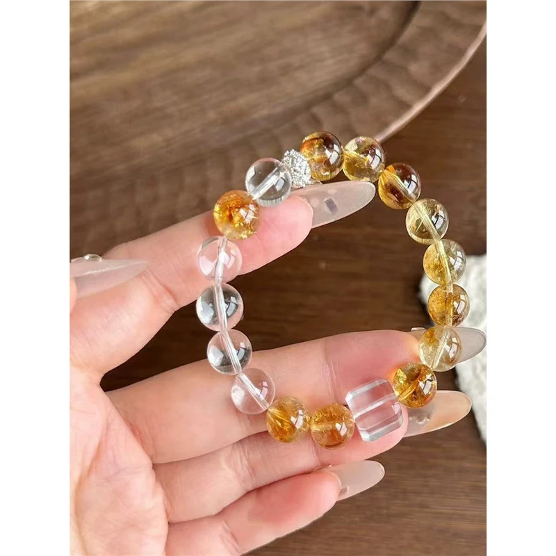 Natural Yellow Bracelet Women, Attracts Wealth and Good Luck, Promotes Career Success, Golden Rutilated Quartz Brace
