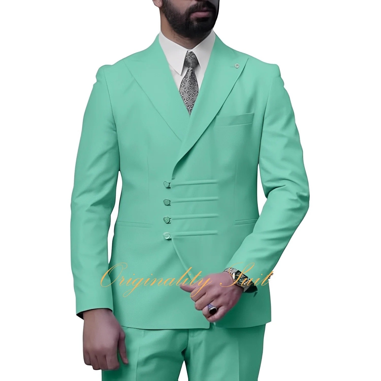 Classical Men's Suit Two Piece Formal Slim Fit Peak Lapel Jacket Pants Suits for Men Business Suits Tuxedo Prom Set