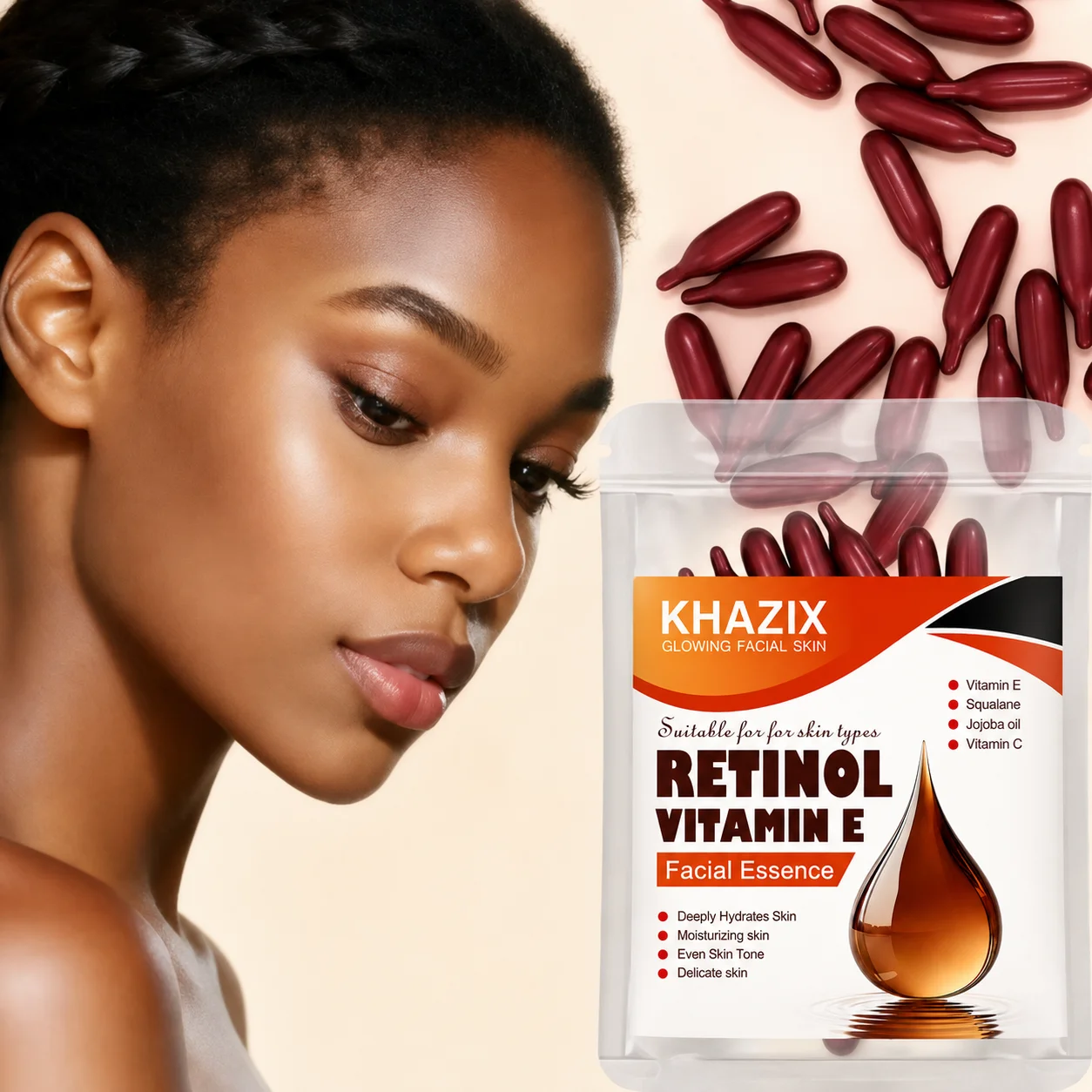 (0.4Gx10 Capsules)/Pack-1 PackRetinol Vitamin E Deep Moisturizing Capsule Essence, Hydrates, Firms, and Smooths Skin, Contains P