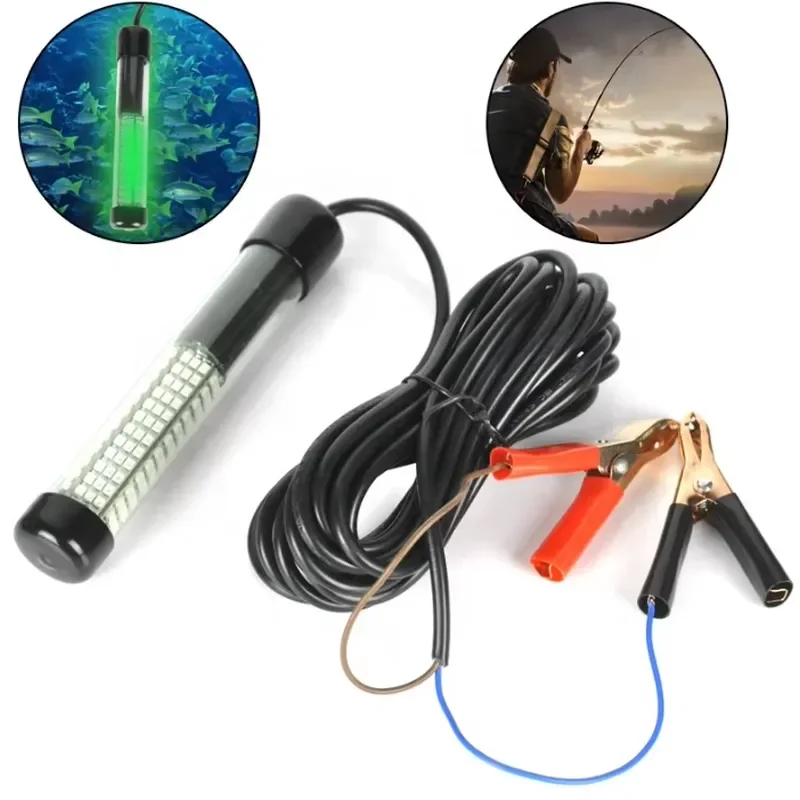 Green 12V IP68 18W Waterproof Submersible Marine LED Underwater Fishing Light 10M Lighting Distance CRI 80 For Fish