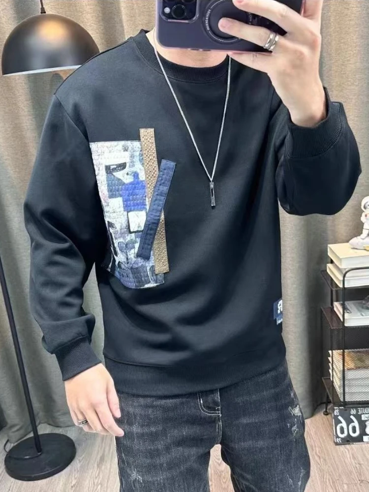 بلوزات ضيقة للرجال الخريف الشتاء بلايز الكورية نمط ألوان الباستيل عالية الجودة الجمالية قميص العرق الجرافيك رجل البلوز #5