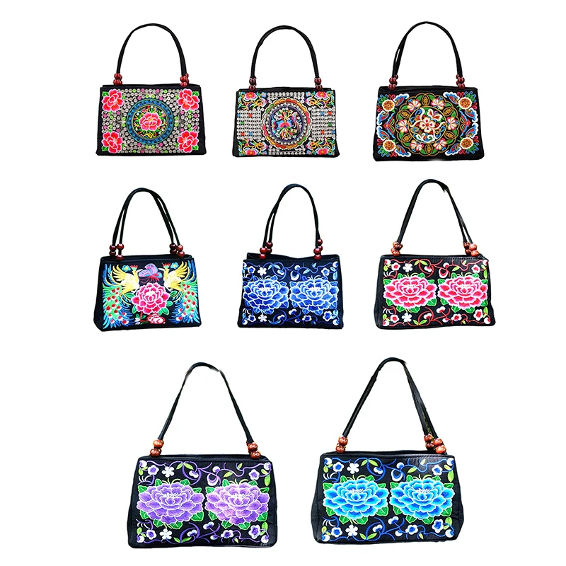 Ethnic Style Flower Embroidery Canvas Hand Bag Large Capacity Bag Coin Bag For Women