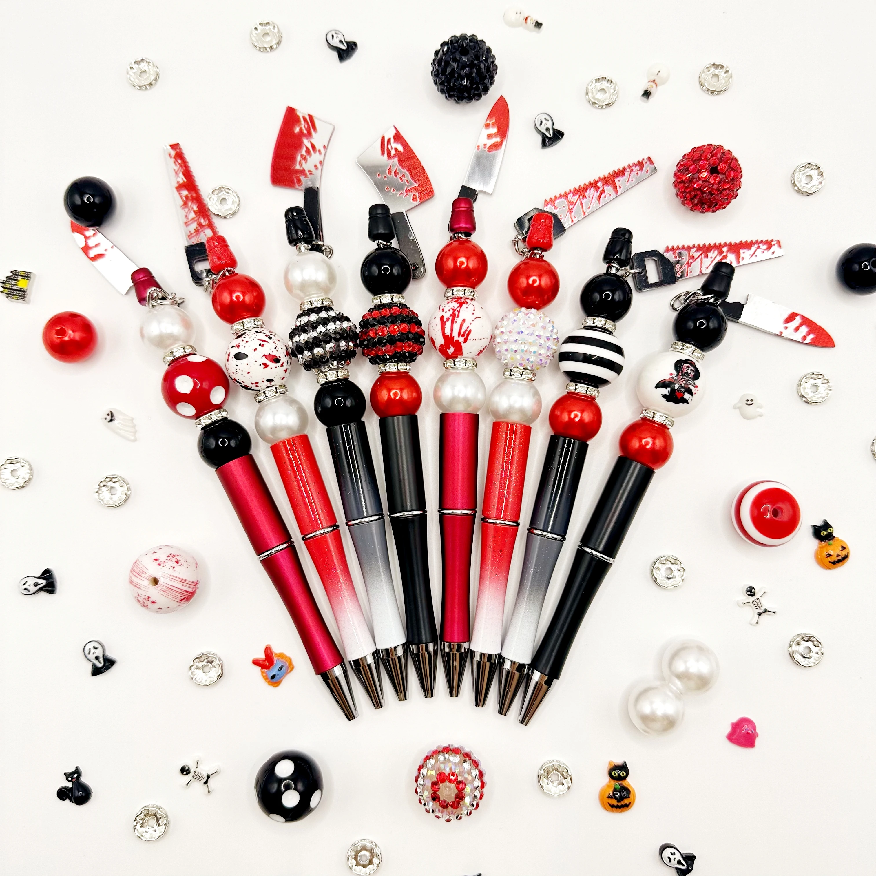 8 قطعة رذاذ الدم الأحمر الأسود الرعب الدم هالوين لتقوم بها بنفسك حبة قلم حبر جاف وخرز أكريليك ومعلقات سكين المطبخ الأحمر