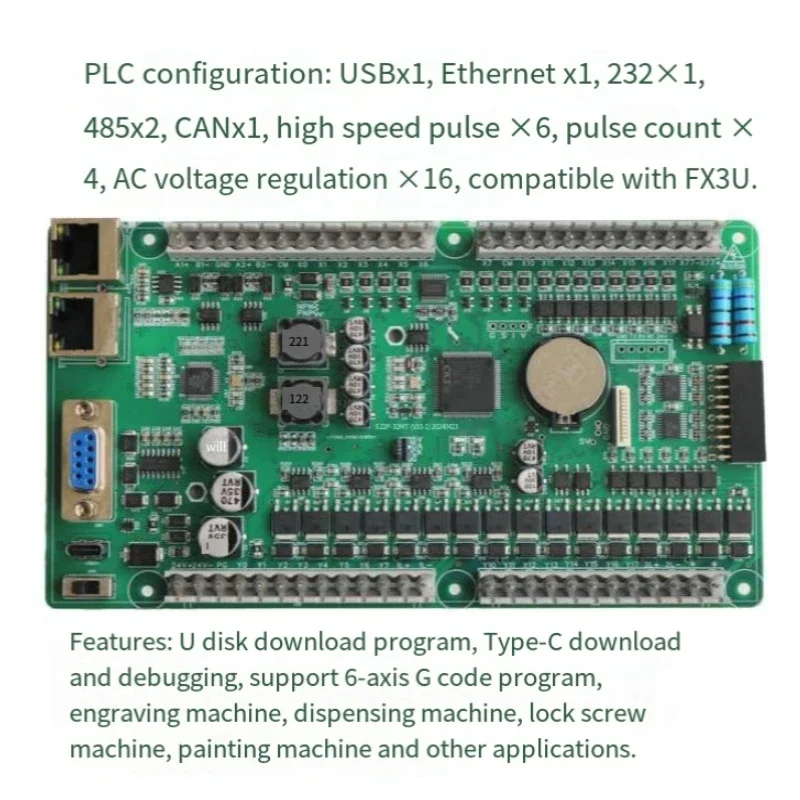 PLC industrial control board FX3U output G code dispensing engraving soldering machine application Ethernet expandable module