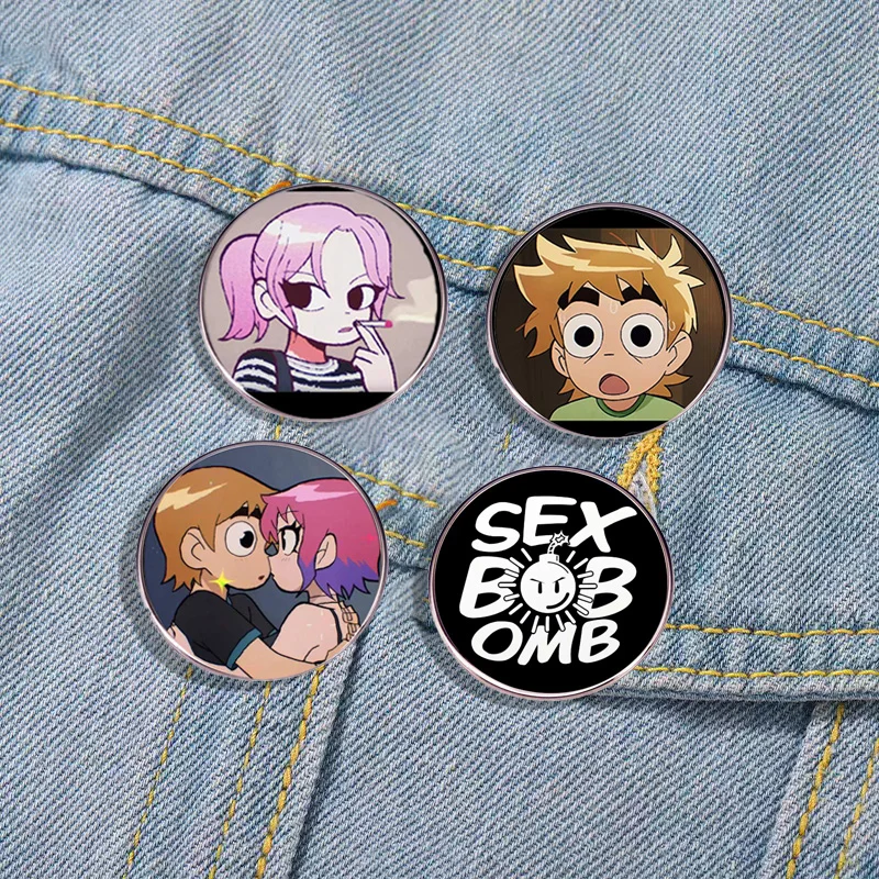 Cartoon Scott Pilgrim Anime Badge Funny Animated Couple Brooch Fashion Lapel Pin Jewelry Gift Accessories Wholesale for Friends