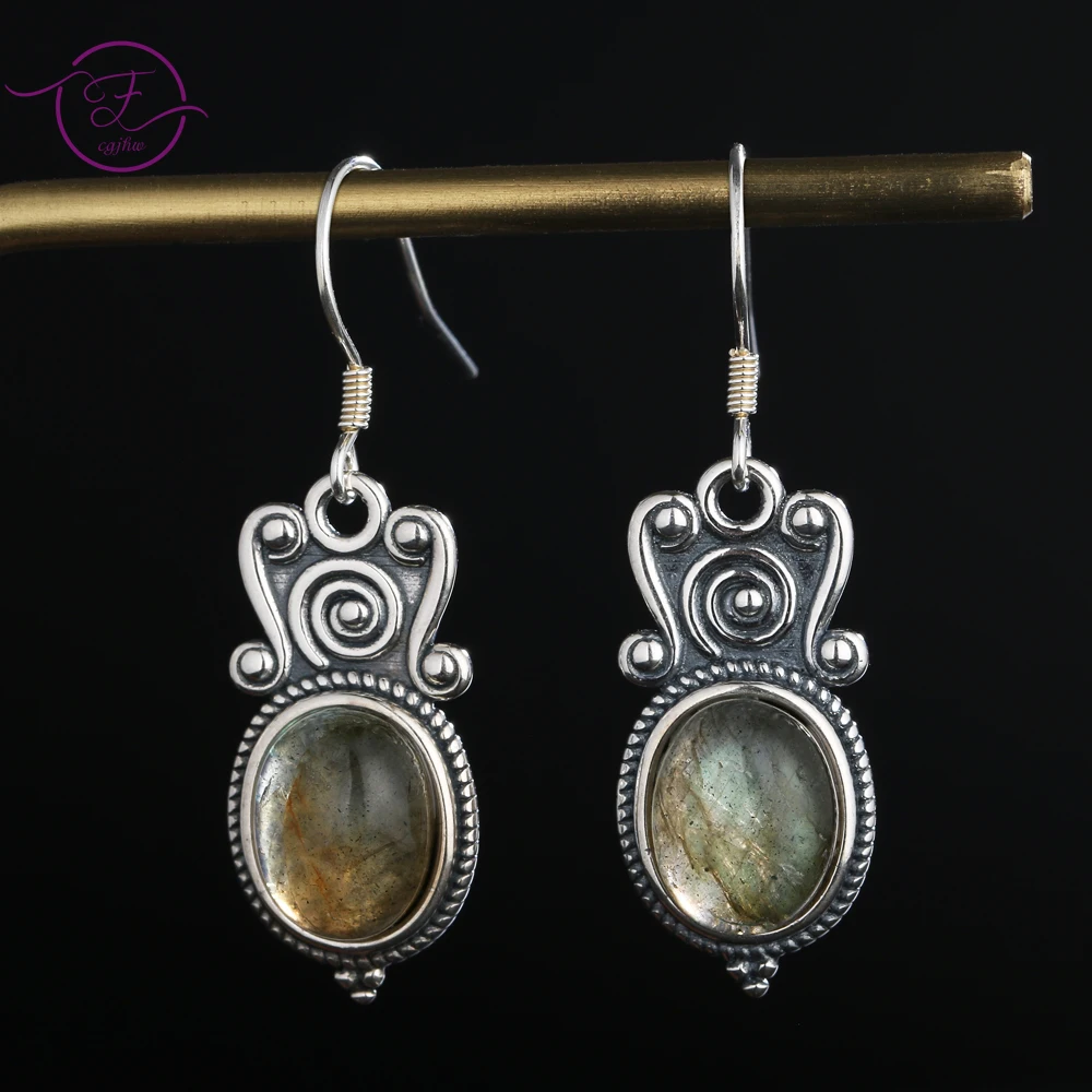 

Natural Labradorite Drop Earrings Silver Earring for Women Jewelry Retro Luxury Earring Birthday Gift