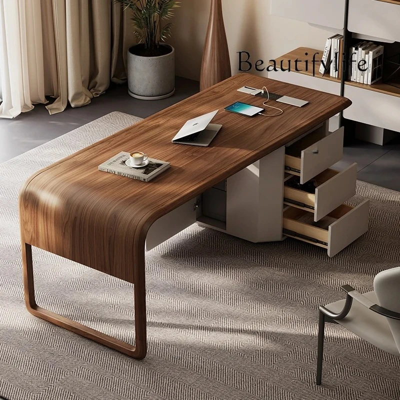 

Walnut light luxury modern study solid wood desk Italian minimalist computer desk boss desk