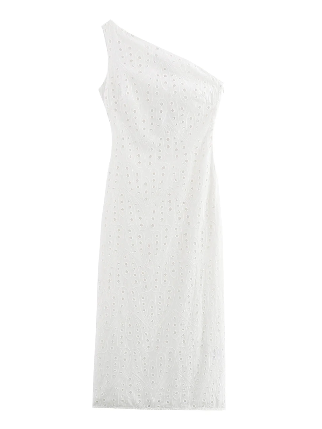 فستان ضيف زفاف أنيق أبيض مطرز للسيدات ، رقبة غير متماثلة ، ضيق بكتف واحد ، فساتين متوسطة الطول ، فتحة جانبية ، صيف