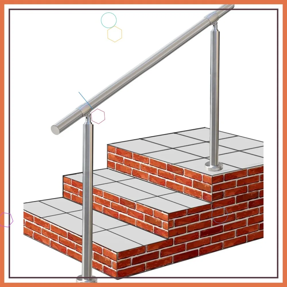 

Outdoor 4 Step Handrail, DIY 304 Stainless Steel Transitional Hand Rails for Concrete Brick Wooden Steps, 54x36