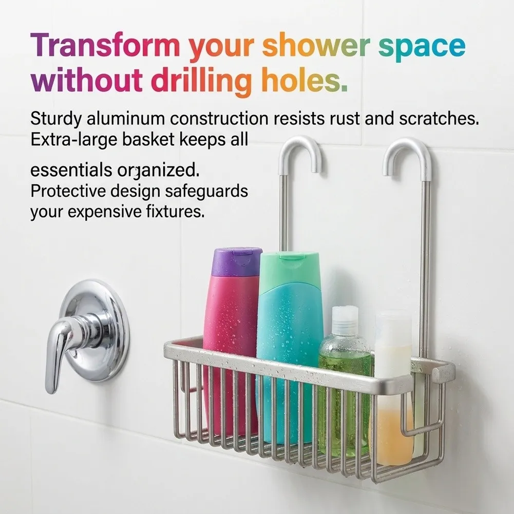 Shower Shelf for Hanging Shower Basket with Aluminum Body No-Drill Wall Attachment and Spacious 30 x 13 cm Basket Area