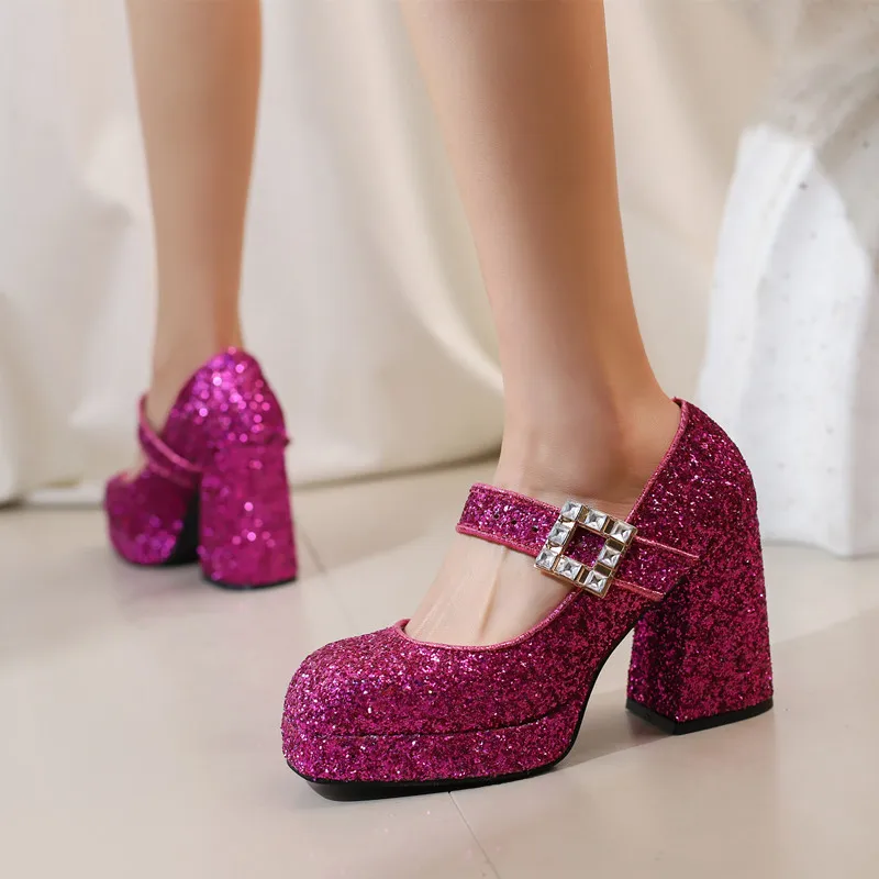 

Осень/зима 2022, удобные студенческие женские туфли Мэри Джейн с тонкой матовой толстой подошвой и толстым каблуком 9,5 см с бриллиантами