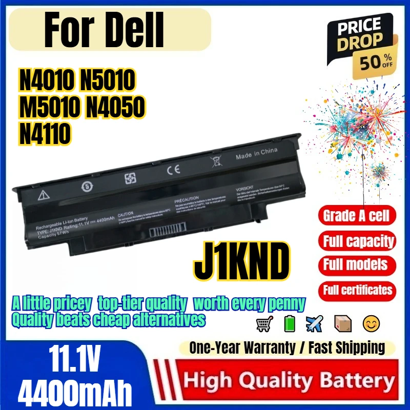 J1KND for Dell N4010 N5010 M5010 N4050 N4110 Laptop Battery 0 Cycle High Capacity Battery Replacement Bateria Grade A Cell