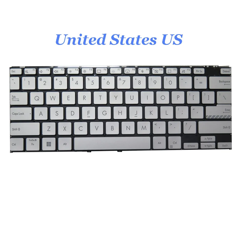 US Keyboard For ASUS Vivobook S 14 Flip TP3402Z TP3402ZA TP3402V TP3402VA TN3402Q TN3402QA TN3402Y TN3402YA Backlit Silver