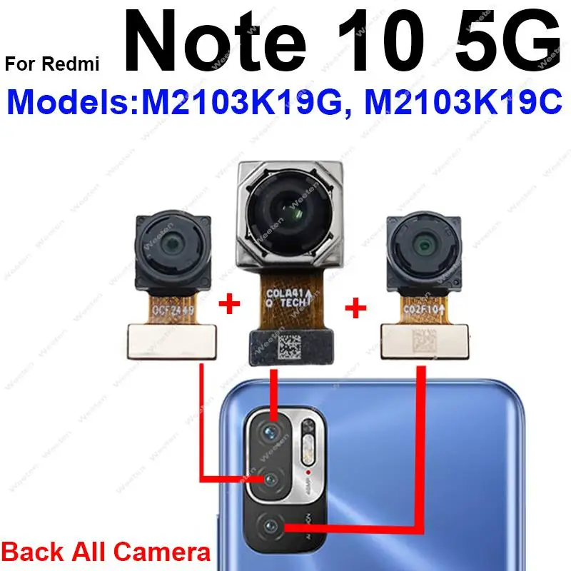 Front Rear Main Camera For Xiaomi Redmi Note 10 5G Front Selfie Facing Back Main Macro Depth Camera Flex Cable Parts