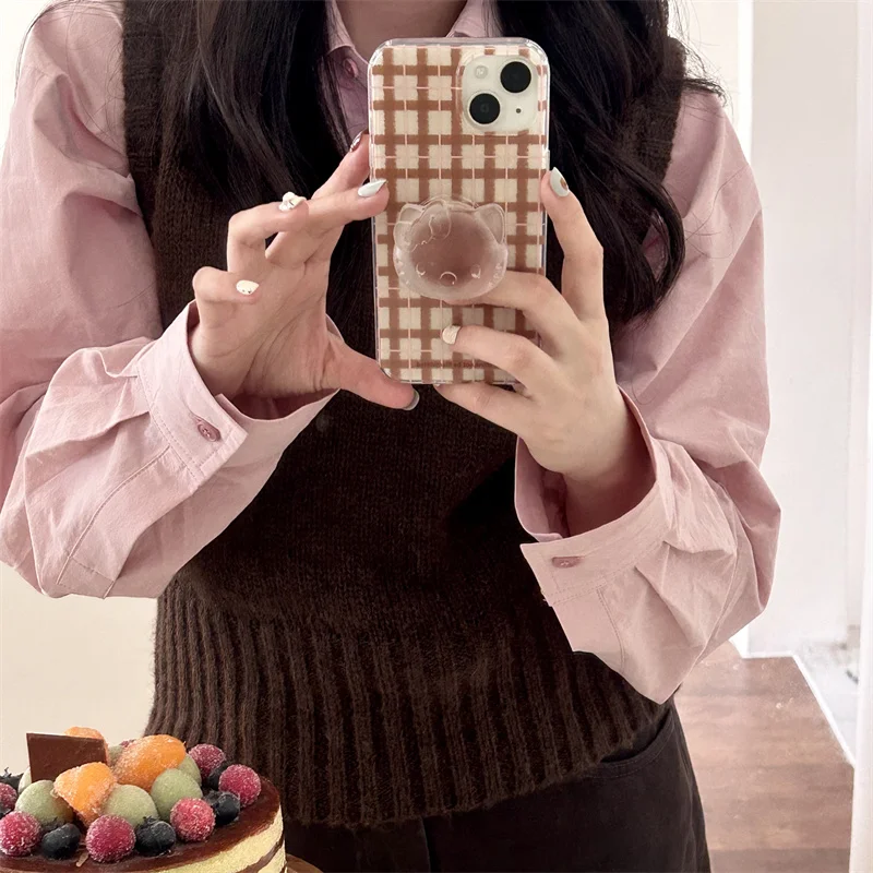 Luxury Cute Waffle Shake With Filling Cookie Phone Case For iPhone 13 14 15 16Pro Max Lovely Cartoon Hello Kitty Holder rotect