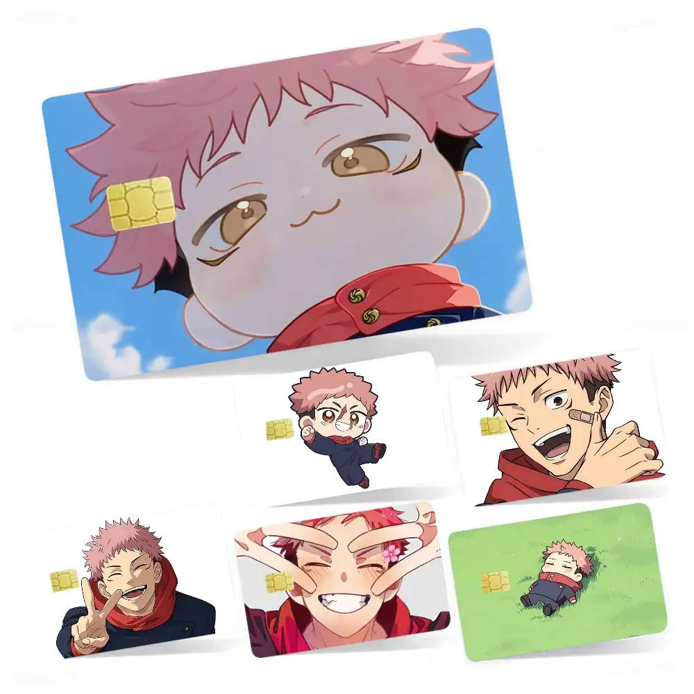 J-Jujutsu Kaisen I-Itadori Yuji 4pcs 1Set Laser Holographic Sticker Skin Cover for Credit Bank Debit Card