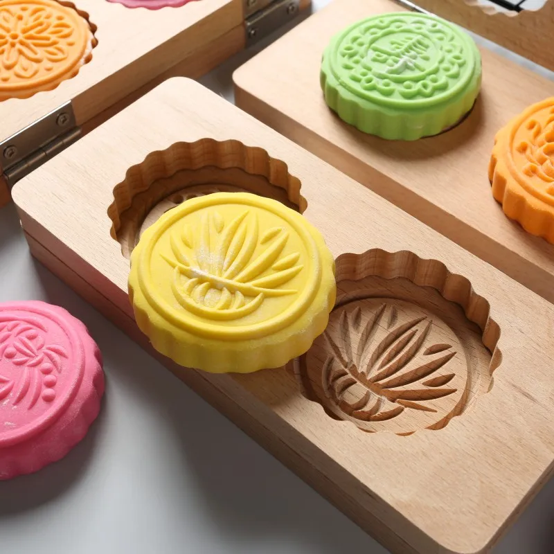 Flipping solid wood cake moon cake round Chinese style sauce rice cake Qingming fruit mold tool fast pressing